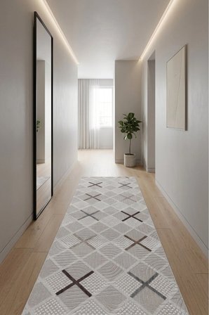 Kaymaz Tabanlı Halı Kesme Yolluk Salon Koridor Mutfak Yatak Odası Halısı 6006 Bej