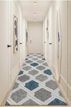 Kaymaz Tabanlı Halı Kesme Yolluk Salon Koridor Mutfak Yatak Odası Halısı 6011 Mavi̇