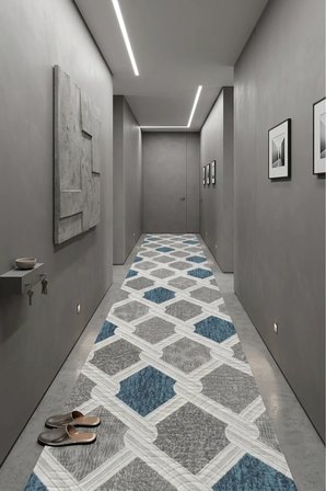 Kaymaz Tabanlı Halı Kesme Yolluk Salon Koridor Mutfak Yatak Odası Halısı 6011 Mavi̇