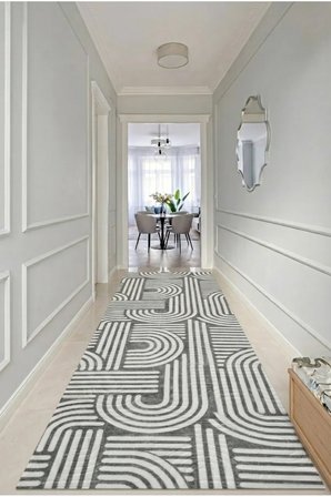 Kaymaz Tabanlı Halı Kesme Yolluk Salon Koridor Mutfak Yatak Odası Halısı 6012 Gri̇