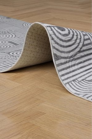 Kaymaz Tabanlı Halı Kesme Yolluk Salon Koridor Mutfak Yatak Odası Halısı 6012 Gri̇