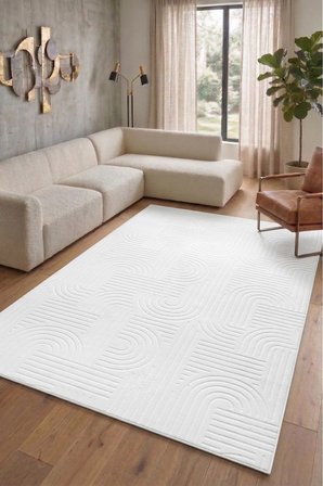 Kaymaz Tabanlı Halı Kesme Yolluk Salon Koridor Mutfak Yatak Odası Halısı 6017 Beyaz