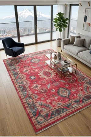Dekoratif Halı Kaymaz Taban Leke Tutmaz Yıkanabilir Kilim Özel Ölçü Salon Halısı 3026-3