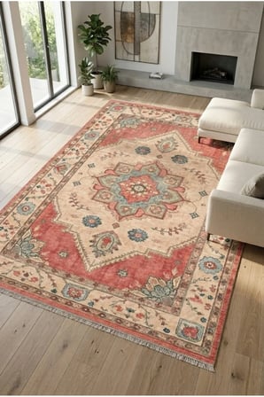 Dekoratif Halı Kaymaz Taban Leke Tutmaz Yıkanabilir Kilim Özel Ölçü Salon Halısı 3027-1