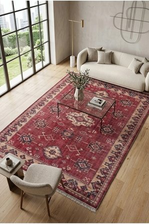 Dekoratif Halı Kaymaz Taban Leke Tutmaz Yıkanabilir Kilim Özel Ölçü Salon Halısı 3029