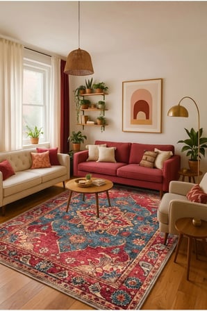 Dekoratif Halı Kaymaz Taban Leke Tutmaz Yıkanabilir Kilim Özel Ölçü Salon Halısı 3033