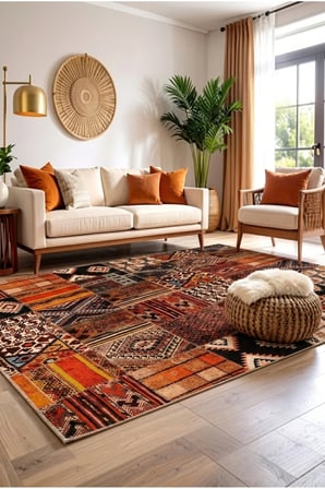 Dekoratif Halı Kaymaz Taban Leke Tutmaz Yıkanabilir Kilim Özel Ölçü Salon Halısı 3046