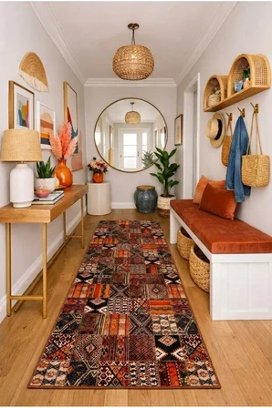Dekoratif Halı Kaymaz Taban Leke Tutmaz Yıkanabilir Kilim Özel Ölçü Salon Halısı 3046