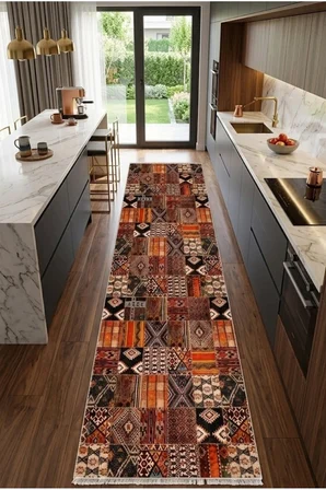Dekoratif Halı Kaymaz Taban Leke Tutmaz Yıkanabilir Kilim Özel Ölçü Salon Halısı 3046