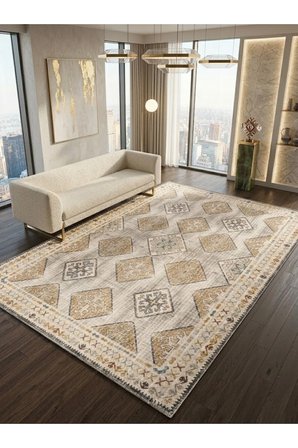 Dekoratif Halı Kaymaz Taban Leke Tutmaz Yıkanabilir Kilim Özel Ölçü Salon Halısı 3048