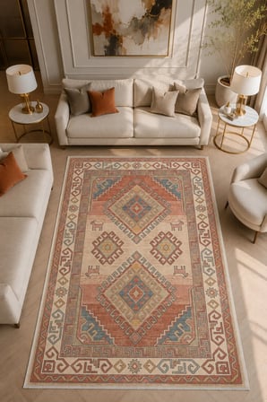 Dekoratif Halı Kaymaz Taban Leke Tutmaz Yıkanabilir Kilim Özel Ölçü Salon Halısı 3049