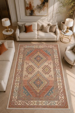 Dekoratif Halı Kaymaz Taban Leke Tutmaz Yıkanabilir Kilim Özel Ölçü Salon Halısı 3049