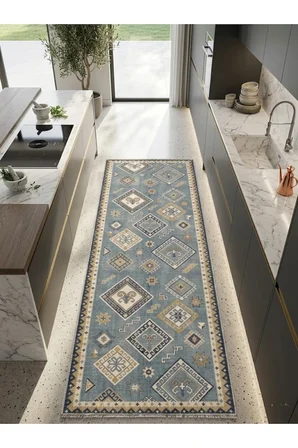 Dekoratif Halı Kaymaz Taban Leke Tutmaz Yıkanabilir Kilim Özel Ölçü Salon Halısı 3054