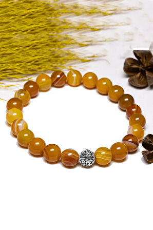 Sertifikalı Aaa+ Damarlı Turuncu Akik Taşı Bileklik - Gümüş Aparatlı