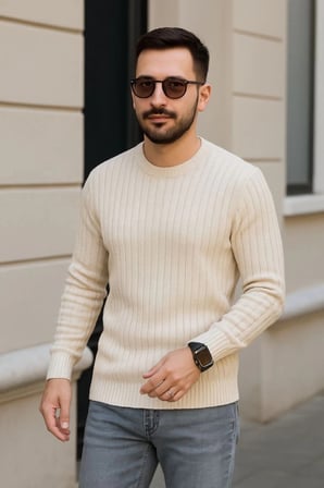 Erkek Fitilli Triko Kazak 3’lü Set – Bej, Bebek Mavisi, SiyahKalın Dokuma Pamuklu Regular Fit Bisiklet Yaka Uzun Kollu Kışlık Ve Baharlık Rahat Triko Kombini