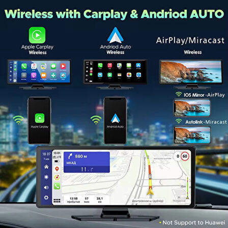 Çeşithane 10.26” 4K CarPlay & Android Auto Araç DVR – 2160P Ultra HD, 360° Döner Kamera, 5G WiFi, GPS Navigasyon