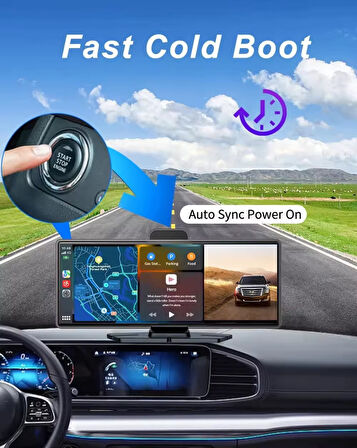 Çeşithane 10.26” 4K CarPlay & Android Auto Araç DVR – 2160P Ultra HD, 360° Döner Kamera, 5G WiFi, GPS Navigasyon