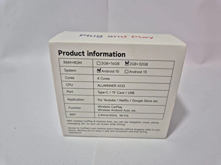 Çeşithane Android Smart Box – Hafıza, Orijinal Teyp Uyumlu Kablosuz Android AI Box, Multimedya Navigasyon & Uygulama Destekli Araç Smart 