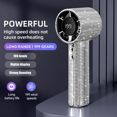 Çeşithane S5 Turbo Fan, Fırçasız Motorlu Şarjlı El Fanı, Dijital Ekranlı Taşınabilir Yüksek Hızlı Mini Fan