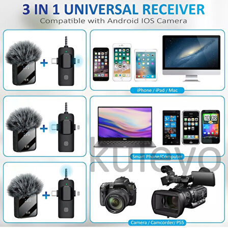 Çeşithane F11-2 3-in-1 Kablosuz Yaka Mikrofon – Telefon, Video Kayıt, Gürültü Önleyici