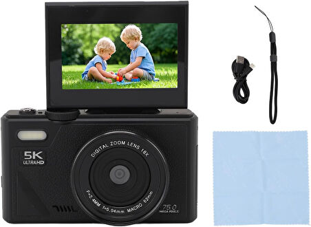 Çeşithane 75MP HD Retro Dijital Kamera – 18X Dijital Zoom, 3” Ekran, Autofocus, Gülümseme Algılama, Hafif & Taşınabilir Seyahat Fotoğraf Makinesi