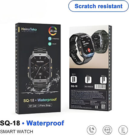 Çeşithane Haino Teko SQ-18 Akıllı Saat – AMOLED Ekran, 10 Gün Pil Ömrü, Kablosuz Şarj, 3 Farklı Kordonlu Ultra İnce Smart Watch (Siyah)