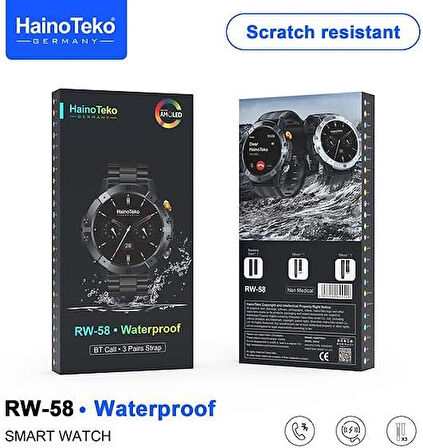 Çeşithane HainoTeko RW58 Executive Smart Watch – Çizilmeye Dayanıklı Yuvarlak Ekran, 3 Kordon Seti, Kablosuz Şarjlı Premium Akıllı Saat