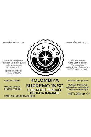 Kolombiya Supremo Espresso Kahve (Öğütülmüş) 250 Gr.