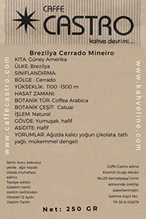 Brezilya Cerrado Jaguar Espresso Kahve (Öğütülmüş) 250 Gr.