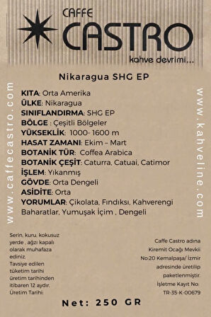 Nikaragua SHG Espresso Kahve (Öğütülmüş) 250 Gr.