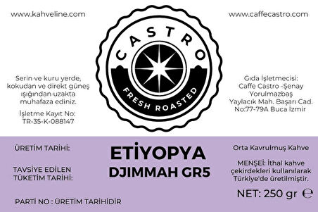 Castro Etiyopya Djimmah GR5 Kahve 1000 Gr. (4x250 Gr.) Öğütülmüş Moka Pot