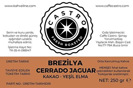 Castro Brezilya Cerrado Jaguar Kahve 1000 Gr. (4x250Gr) (Çekirdek)