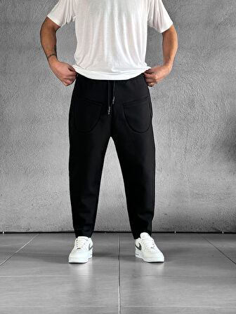 Ön Cep Detaylı 3 İplik Siyah Baget Pantolon