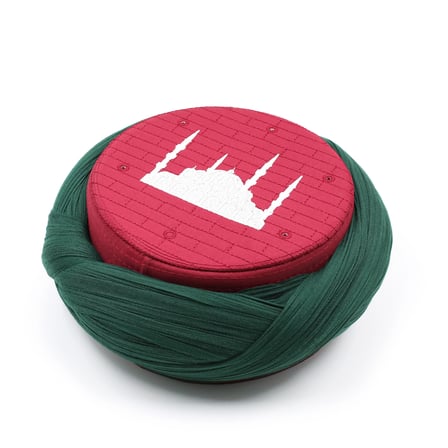 Cami Sarığı – Yeşil Kumaş – Bordo Takke – Çapraz Sarım – Cami Nakışlı – 7 Metre