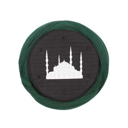 Cami Sarığı - Yeşil Kumaş - Siyah Takke - Çapraz Sarım - Cami Nakışlı - 7 metre