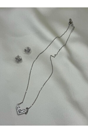 Zirkon taşlı kalp set