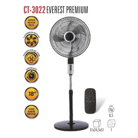 Cata Everest 46cm (18inç) Ayaklı Vantilatör Kumandalı Ct-3022