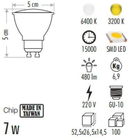 Cata 8 Watt Led Ampul 3200K Gün Işığı  GU10 Duylu CT-4215 3000K Gün Işığı