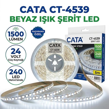 CATA 24 VOLT 240 LEDLİ ŞERİT LED 5 METRE BEYAZ IŞIK