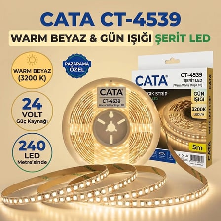 CATA 240 LEDLİ 24 VOLT ŞERİT LED 5 METRE GÜN IŞIĞI