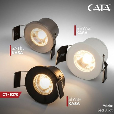 Cata 1.5 Watt Beyaz Kasa Power Ledli Yıldız Spot CT-5270BB