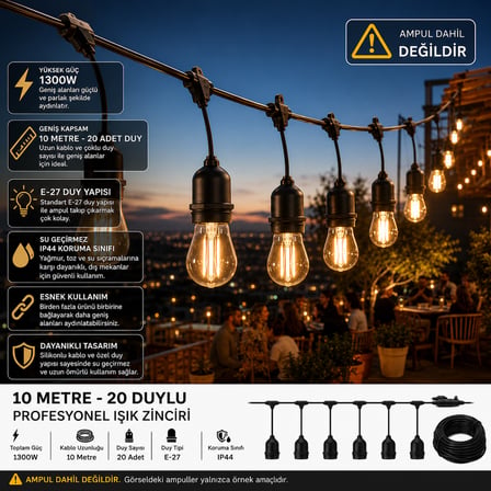 Sarmaşık Dış Mekan Armatür 10 Metre 20 Duy  CT-7070 ( AMPUL DAHİL DEĞİLDİR )