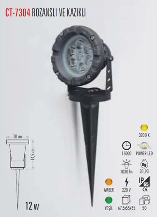 Cata 12 Watt 3200K Gün Işığı Bahçe Armatürü CT-7304G