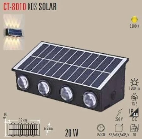 Cata 20 Watt Dış Mekan Modern Aplik Kos Solar Amber CT-8010