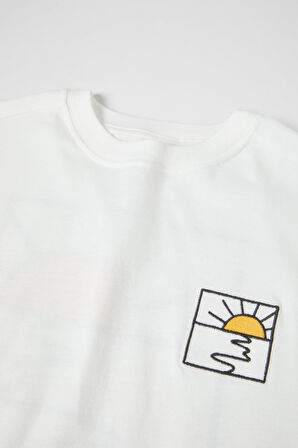  Sea Breeze Sunny Day California Yazılı Güneş Tasarım Baskılı Beyaz Çocuk T-Shirt