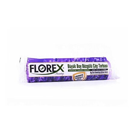 Florex 60 Litre Büzgülü Lavanta Kokulu Mor Çöp Torbası Poşeti / 65 x 70 Cm. - 10 Adetlik 1 Rulo