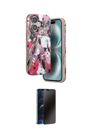 Apple Uyumlu iPhone  Kılıf Siluet Doku İkili Koruma Seti
