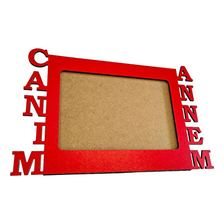Anneler İçin Kırmızı Ahşap Fotoğraf Çerçevesi Canım Annem