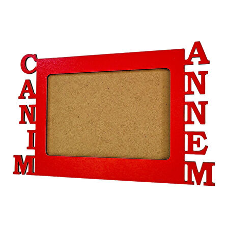 Anneler İçin Kırmızı Ahşap Fotoğraf Çerçevesi Canım Annem