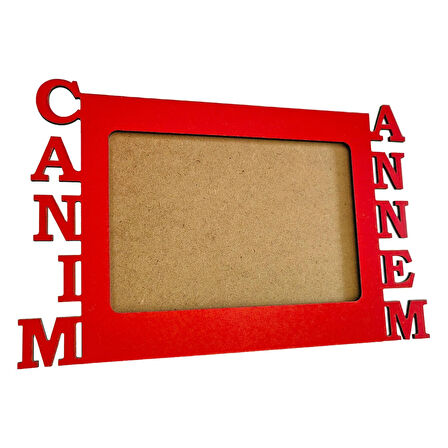 Anneler İçin Kırmızı Ahşap Fotoğraf Çerçevesi Canım Annem